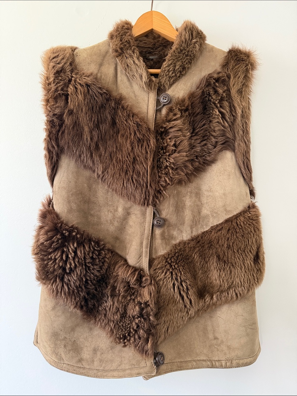 Brown Suede and Shearling Vest with Fur Trim, Vintage